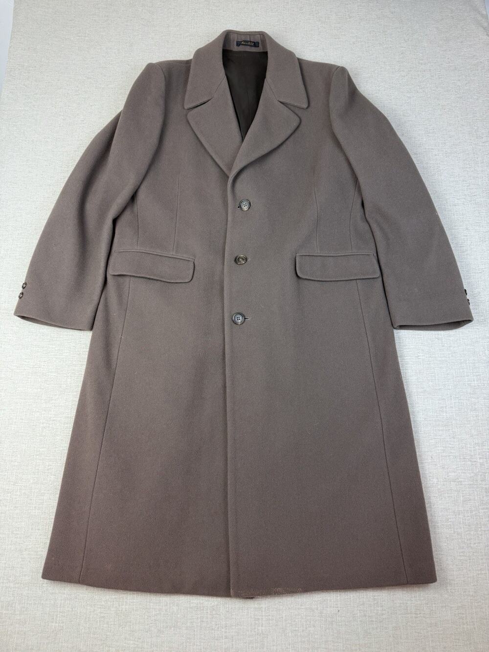 London Fog Wool Blend Overcoat Brown 44R USA Union Made Men’s Long Coat